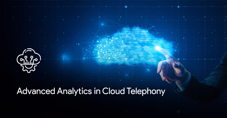 In a dark background a light blue picture is seen and the name of the blog is written in white color letters from the left side as " advanced analytics in cloud telephony".