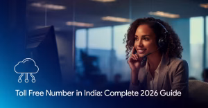 The image shows a woman employee handling calls easily with a customer using the toll free number service. The title of the blog is written in white letters.