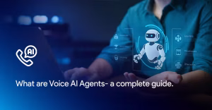 The blog banner show what are voice ai agents symbolizing a robot.