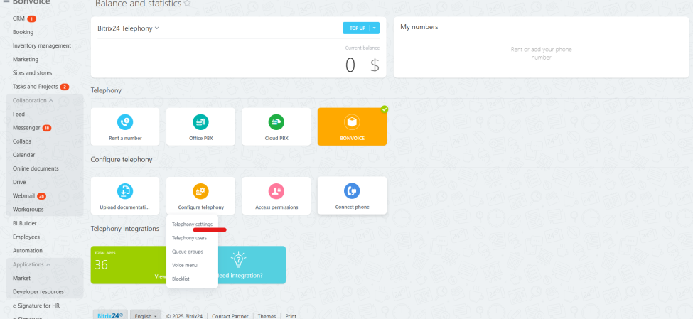 dashboard showing Bitrix24